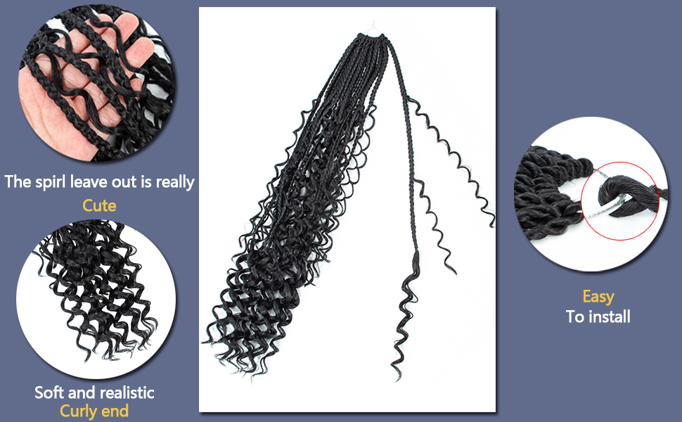 Coolbeeza 8 Packs Box Braids Crochet Hair with Curly Ends