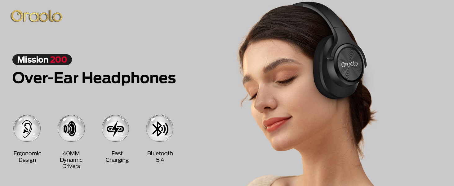 Text: 'Image 2', 'Over-Ear Headphones'. A person wearing wireless over-ear headphones shown from side profile against a light gray background.