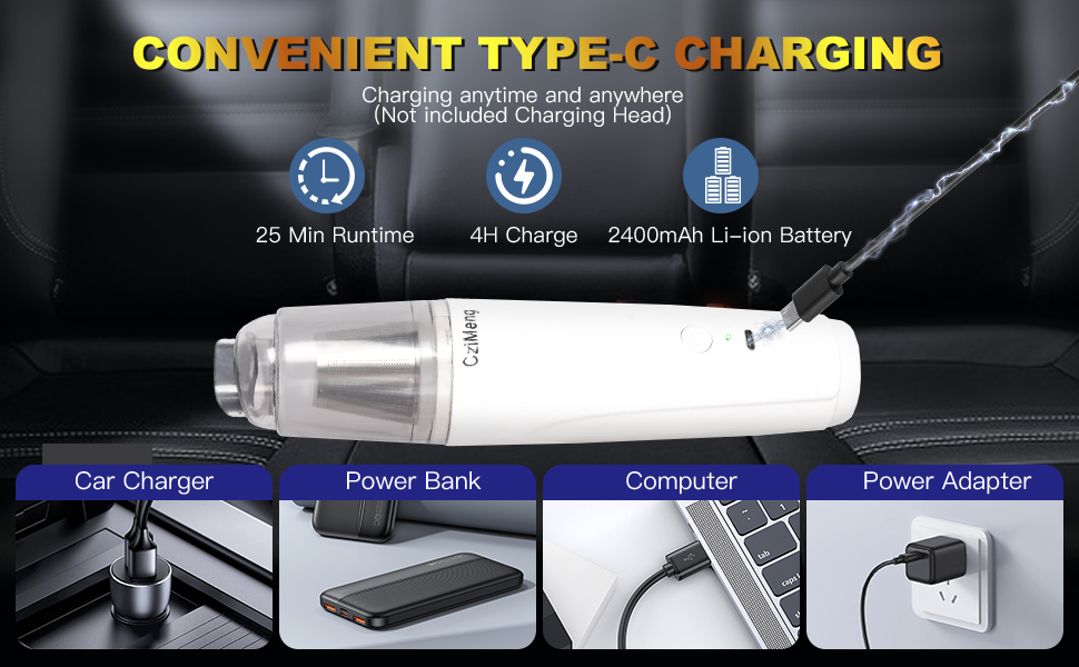 The vacuum cleaner is cordless can be recharged and used repeatedly, suitable for USB plug.