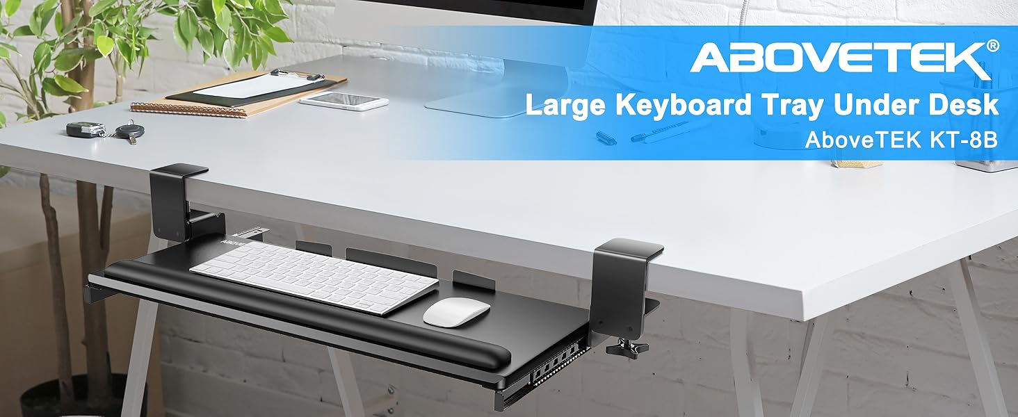 AboveTEK Large Keyboard Tray Under Desk with Wrist Rest, 26.7"×11