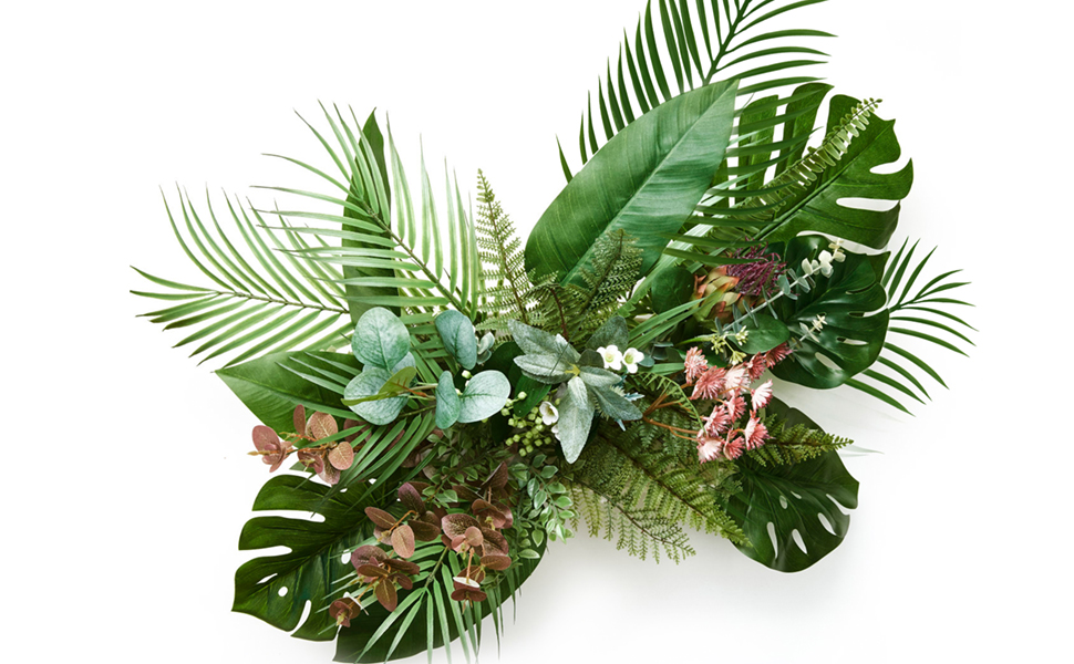 HHZQYYDS 12 Pcs Artificial Palm Leaves Tropical Plants Palm Fronds Faux Palm Leaves