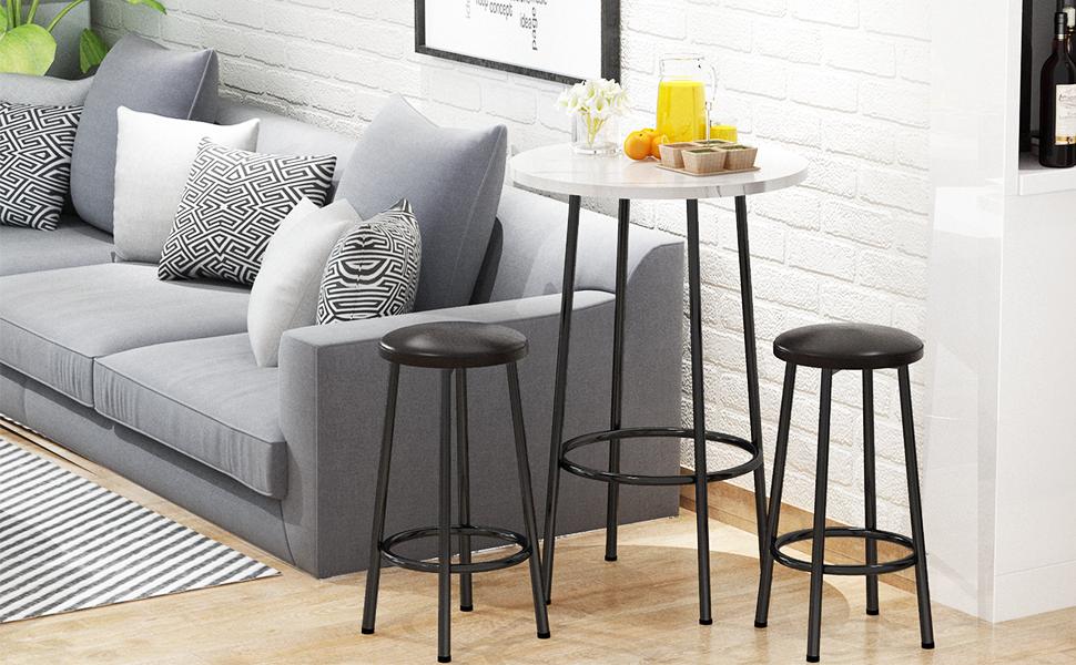 HOOSENG 3 Piece Bar Table Set, Round Bar Table with Stools of 2, Marble