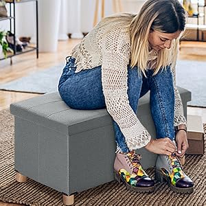 Folding Storage Ottoman with Feet