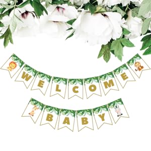 welcome baby banner sage green safari baby shower decorations for boy jungle baby shower decorations