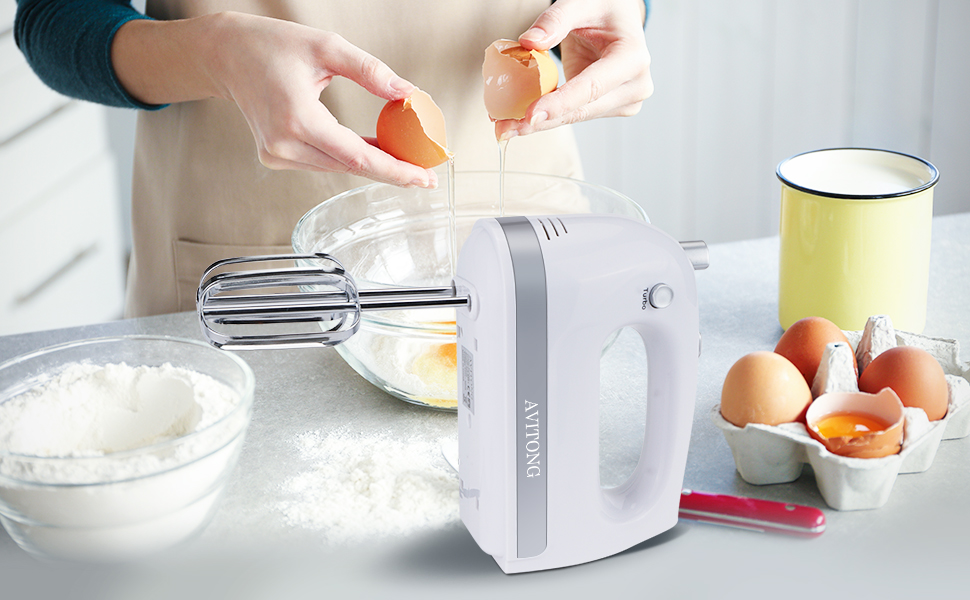 Avitong Electric Hand Mixer, 5 Speed 300W Turbo with SnapOn Storage Case and 4 Chromeplated