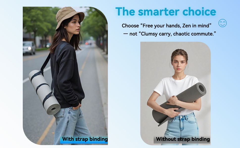 Choose the convenient hands-free yoga mat carrier strap.