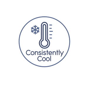 Text reads 'Cool' with a thermometer icon. Simple blue and white icon design showing temperature or cooling concept.