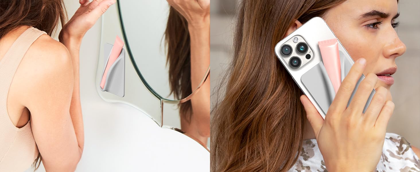 DOB SECHS Silicone Lip Holder for Cell Phone Lipstick Lip Glaze Phone Case Back Stick On Holder for iPhone and Android Phones, Grey 22 1