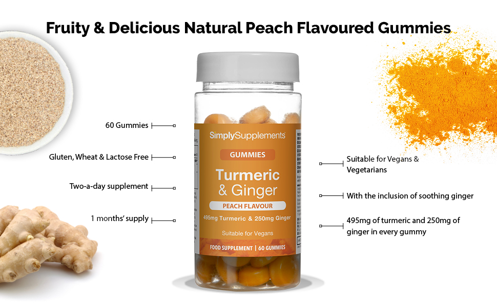 Turmeric & Ginger Gummies | Peach Flavour | Two Per Day Formula | 60 - Turmeric And Ginger Gummies Weight Loss