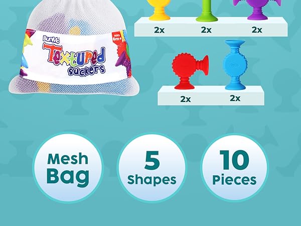 BUNMO Suction Bath Toys Textured Silly Suckers 10PK
