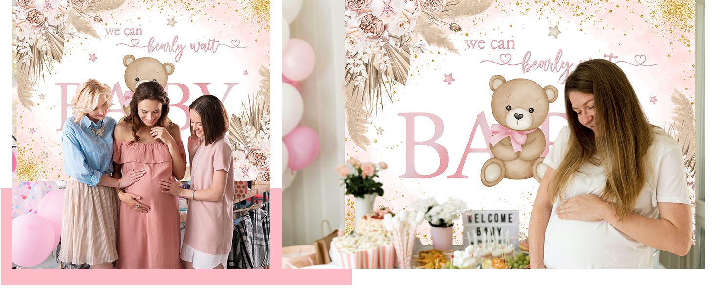 Girl Bear Baby Shower Backdrop