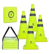 RoadHero 18 Inch 4 Pack Collapsible Traffic Safety Cones, Lime Green Pop-up Cones with Reflective...