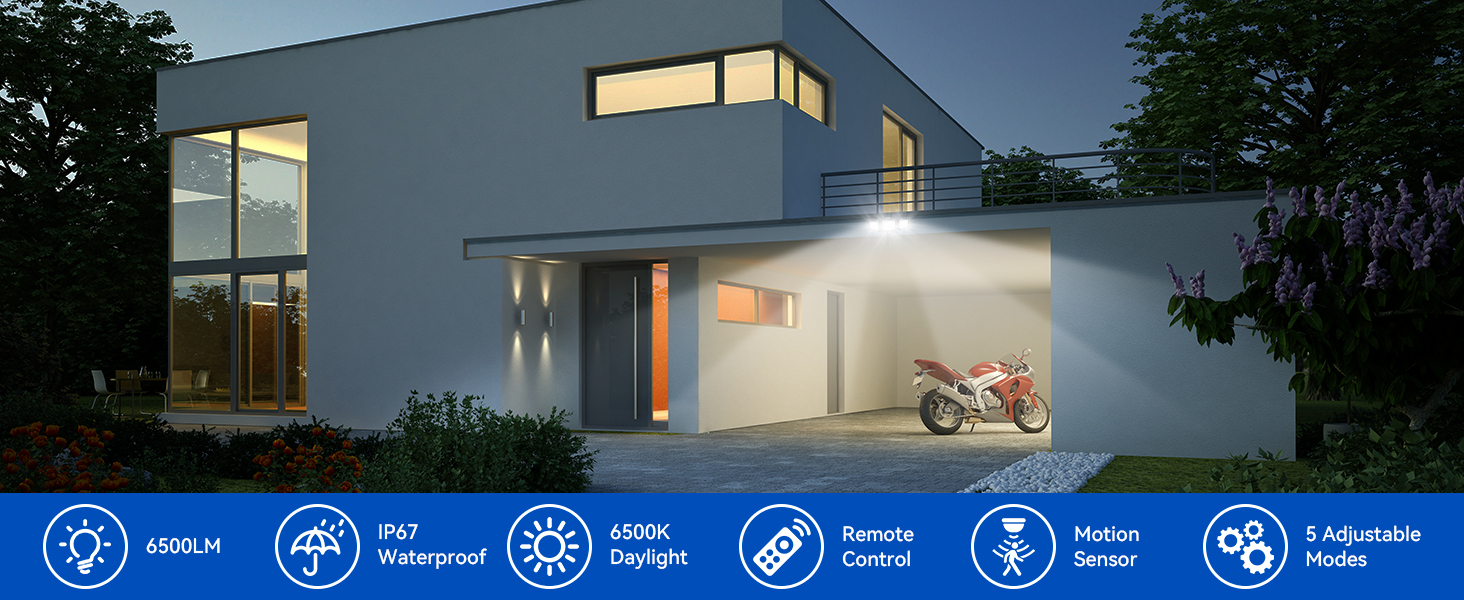 LED Security Lights Motion Sensor Light Outdoor, 3 Head Detected Flood for Garage, Yard, Porch