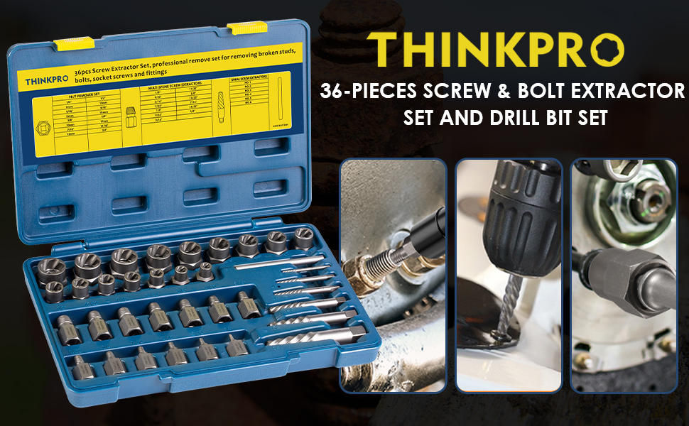 THINKPRO 36Pcs Bolt Extractor Set and Spiral Screw Extractors, 2in1