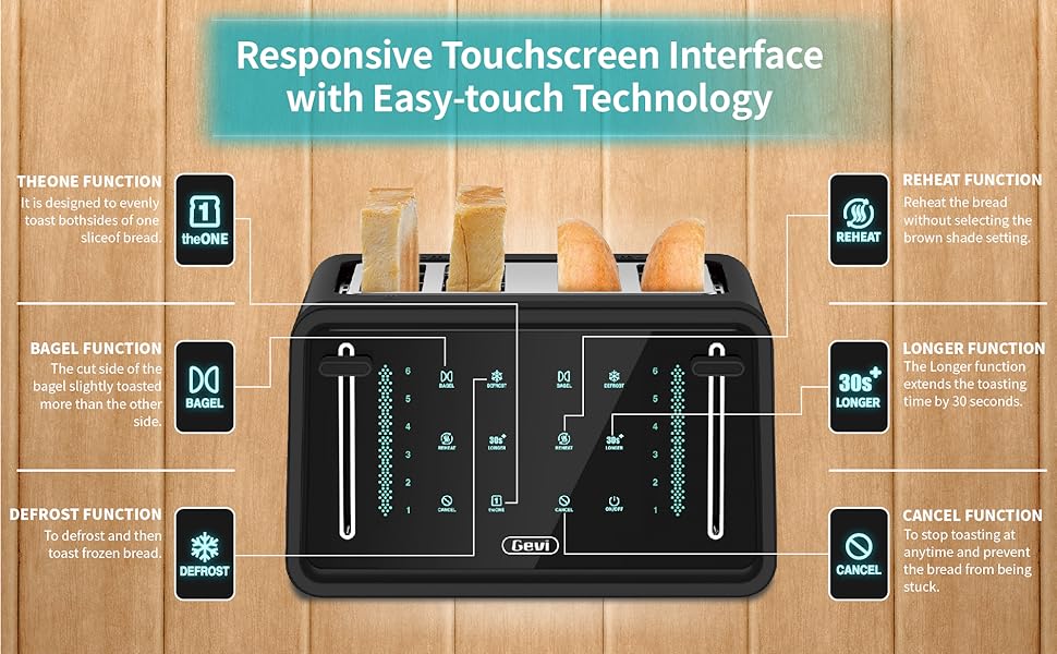 Gevi Toaster 4 Slice,Led Display Touchscreen Bagel Toaster