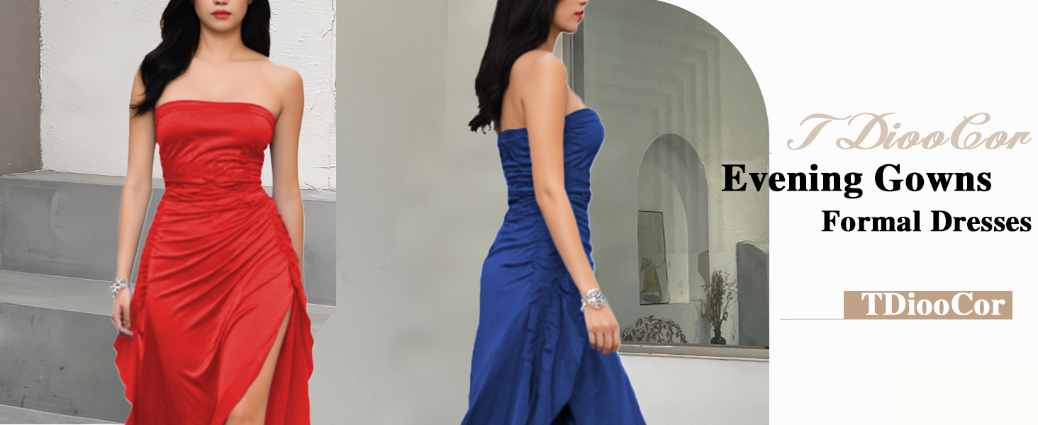 Women Elegant Bodycon Off Shoulder Sleeveless High Split Ruched Long Formal Evening Dress
