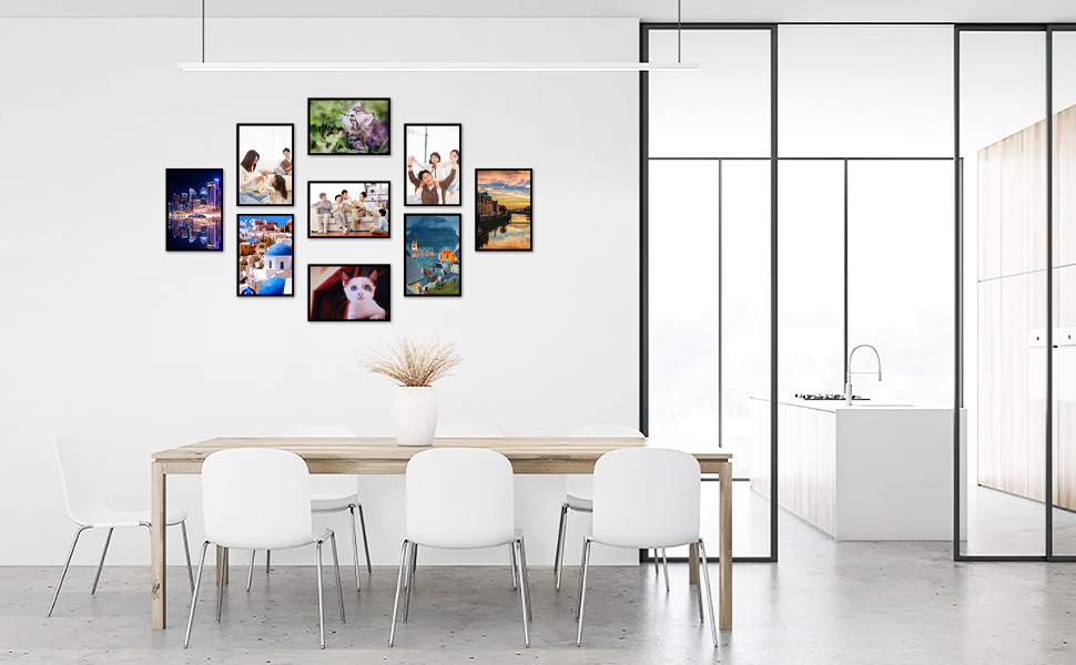 8x12 Picture Frame Set of 9, Display Pictures 6x8 with Mat or 8x12