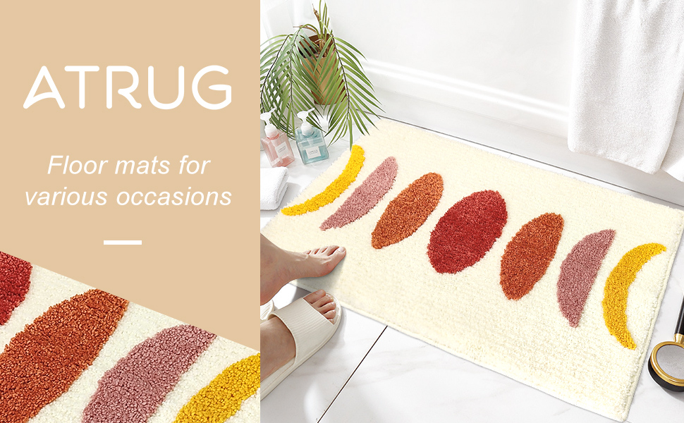 ATRUG Boho Bathroom Rugs Runner NonSlip Moon Bohemian Bath Mats, Half Moon Bohemian
