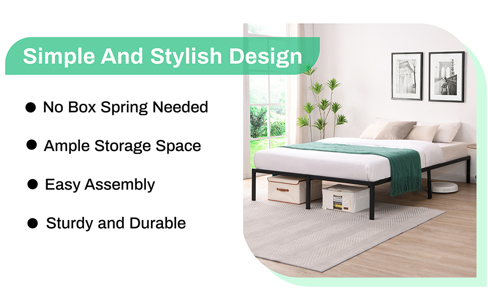 D&H FURNIMMT 14 Inch Sturdy Metal Platform Bed Frame, Easy