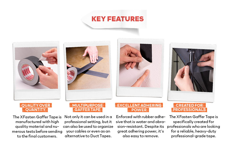 XFasten Black Gaffers Tape 2 Inch X 60 Yards, Multipurpose