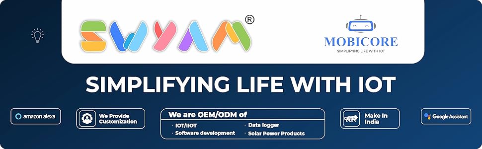 SWYAM home automation smart devices banner showing brand logo and tagline Simplifying Life with IoT