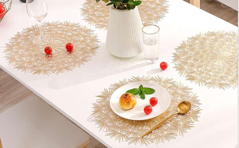 Okllen 12 Pack Pressed Vinyl Placemats, 15 Inch Round Place