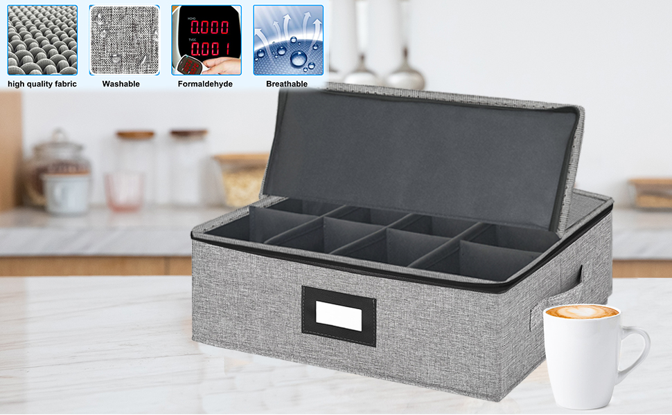 VERONLY Mug Storage Box with Dividers, China Storage