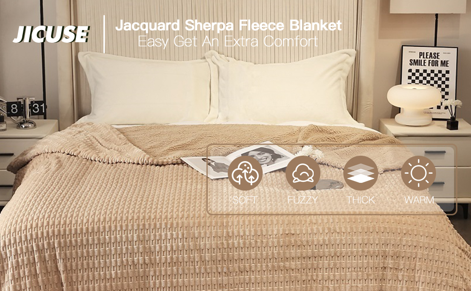 Sherpa Fleece Throw Blanket for Couch, Cozy Soft Warm