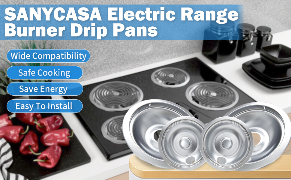 SANYCASA Electric Stove Drip Pans 316048413 & 316048414
