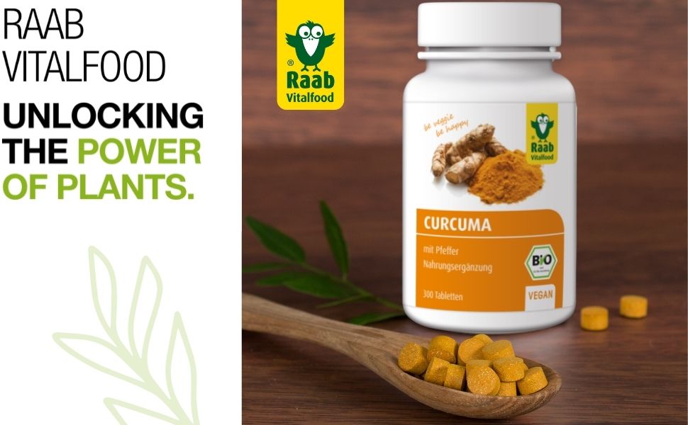 Raab Vitalfood Bio CurcumaTabletten mit Piperin aus Pfeffer (300 Stück) I CurcuminGehalt Raab Vitalfood Bio CurcumaTabletten mit Piperin aus Pfeffer (300 Stück) I CurcuminGehalt