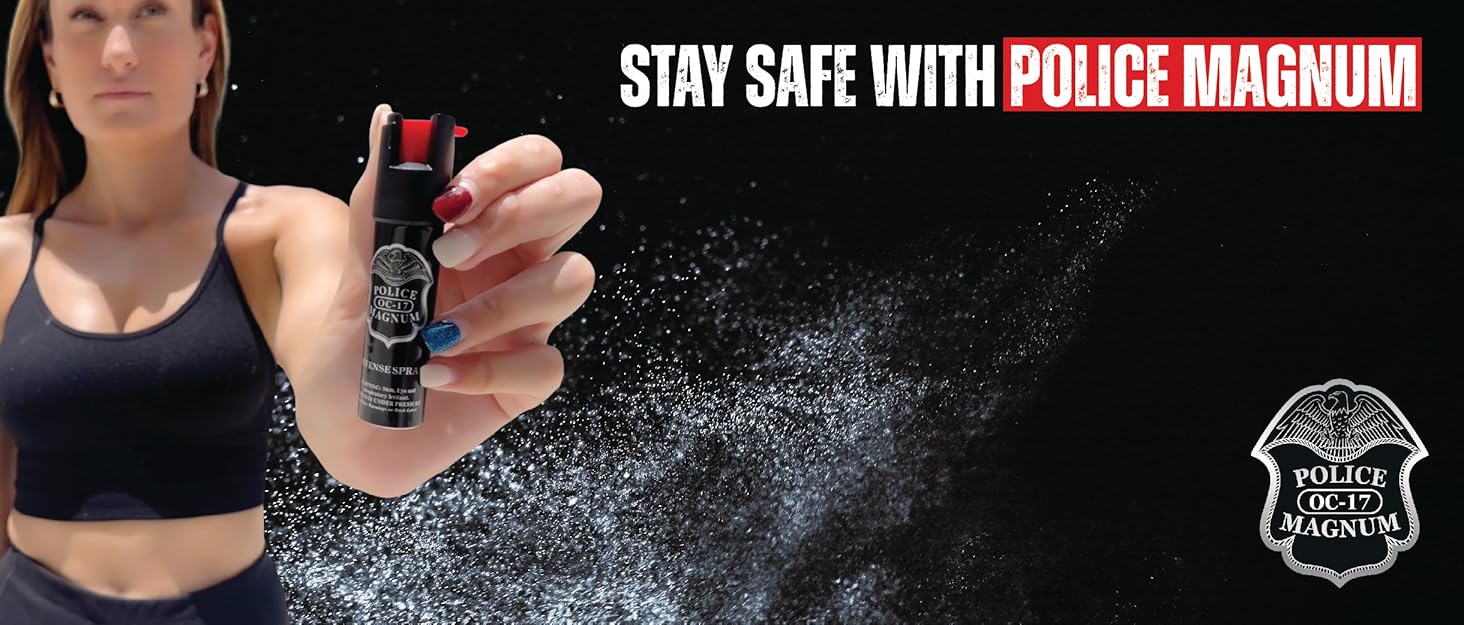 POLICE MAGNUM Compact Pepper Spray, Maximum Strength, 10-12 ft Range, Easy to Use