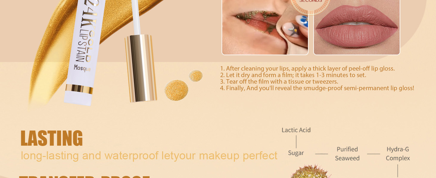 2025 New Gold Liquid Lip Gloss Peel Off Lip Stain Tattoo