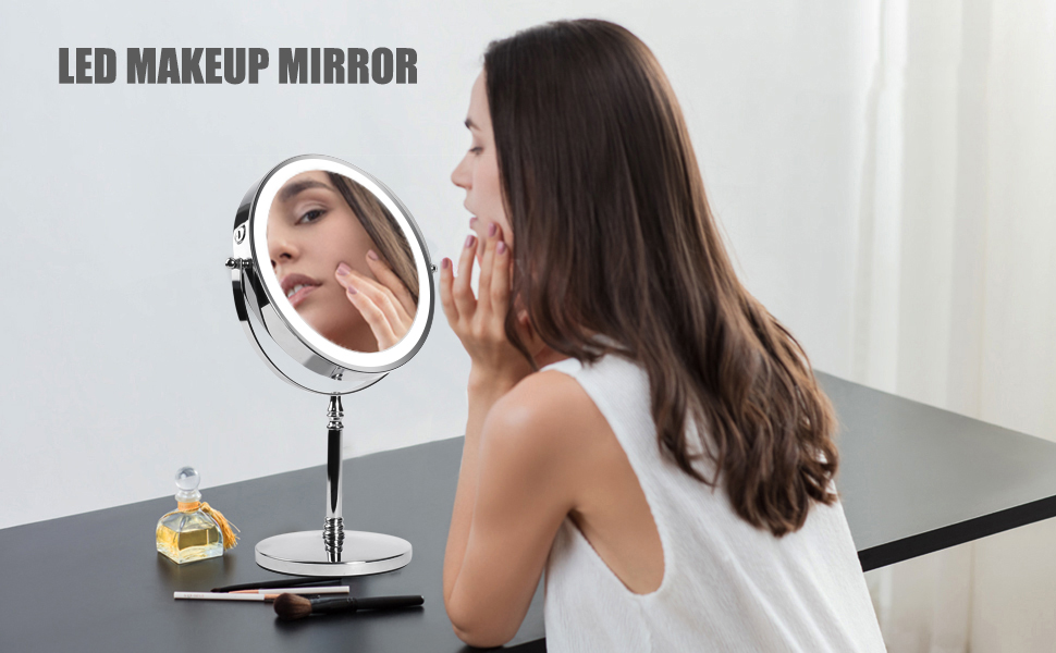 LED Makeup Mirror, 1X/10X Double Sided Dimmable Magnifying Mirror ,  Vanity Mirror with Lights…