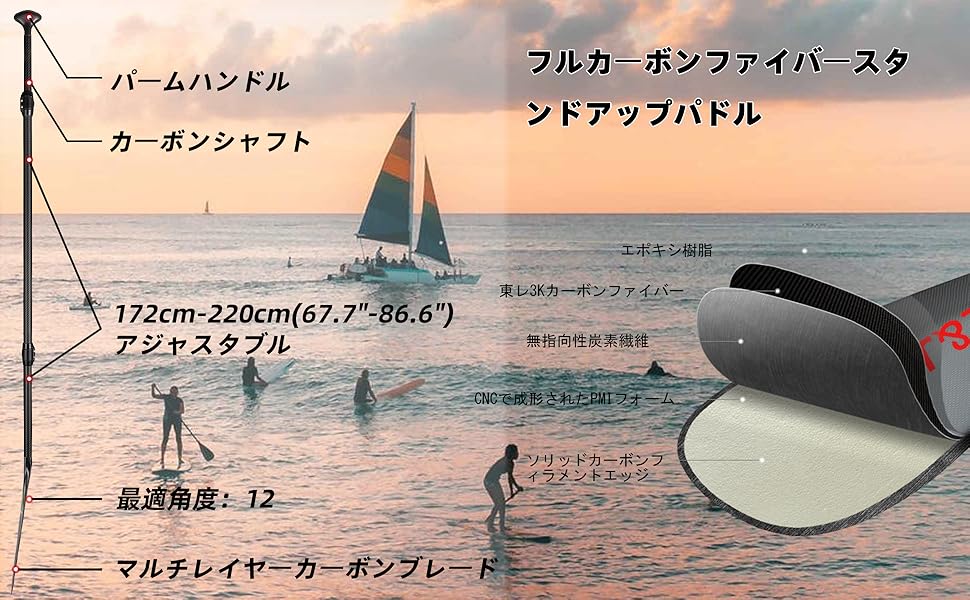【まぐ】172CM | 1P フルカーボン ワンピース SUPパドル 楽天市場】超軽量SUP用フル・カーボン・パドル ~210cm お好み