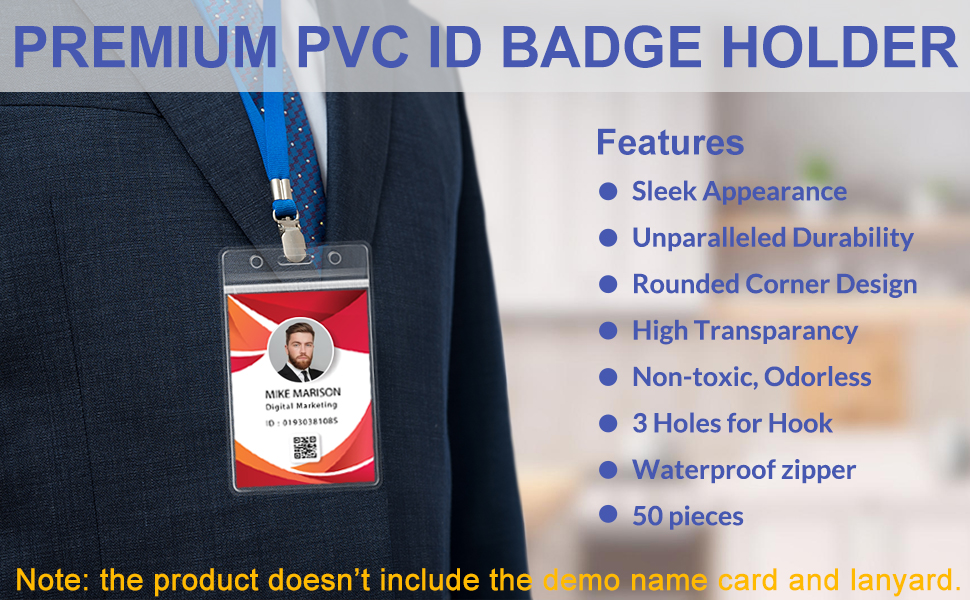 50 Pack Clear Badge Holder, Plastic ID Card Holder
