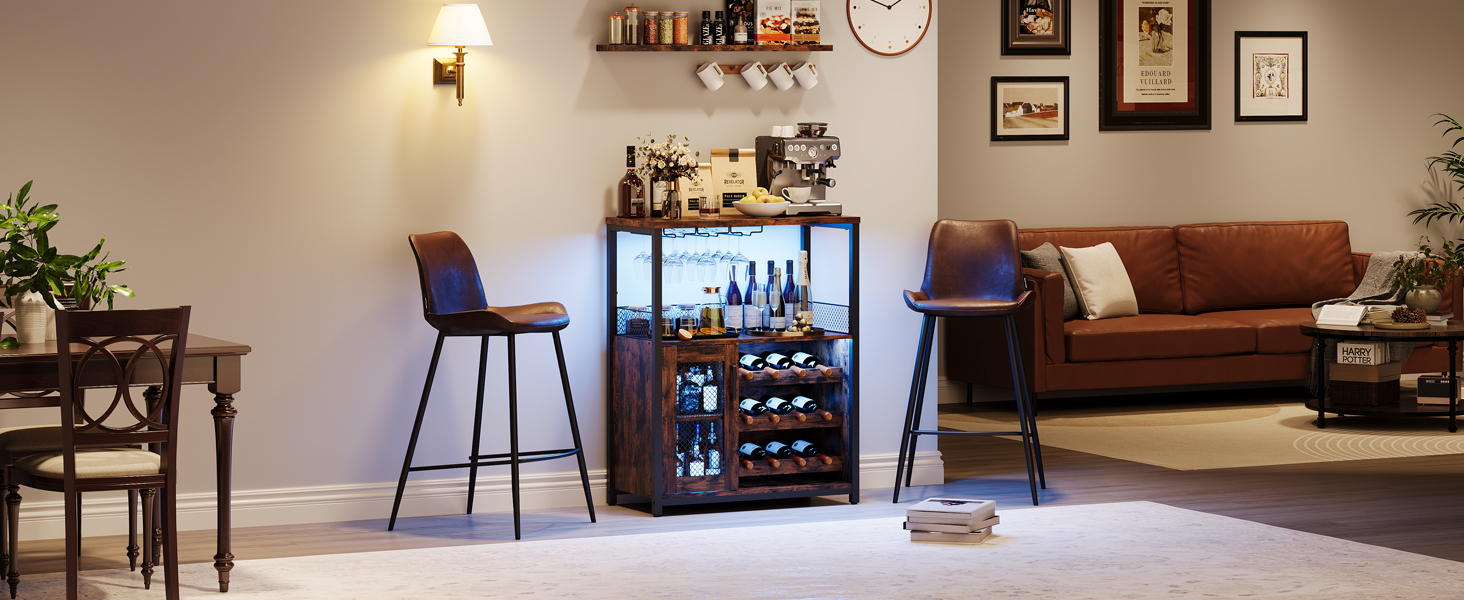IDEALHOUSE Wine Bar Rack with Light, Adjustable