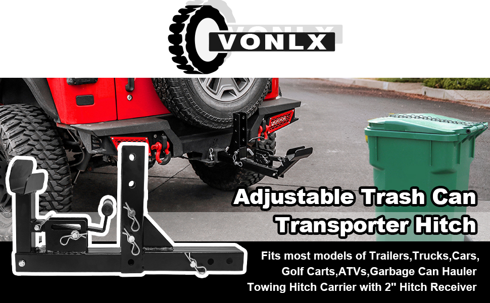 VONLX Adjustable Trash Can Transporter Hitch with Adaper Garbage Can Hauler Towing