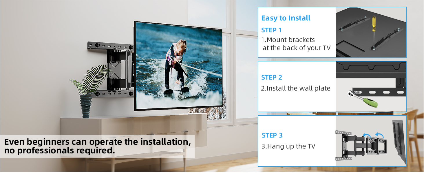 HOME VISION Full Motion TV Wall Mount for Most 3275 inch TVs, TV Mount