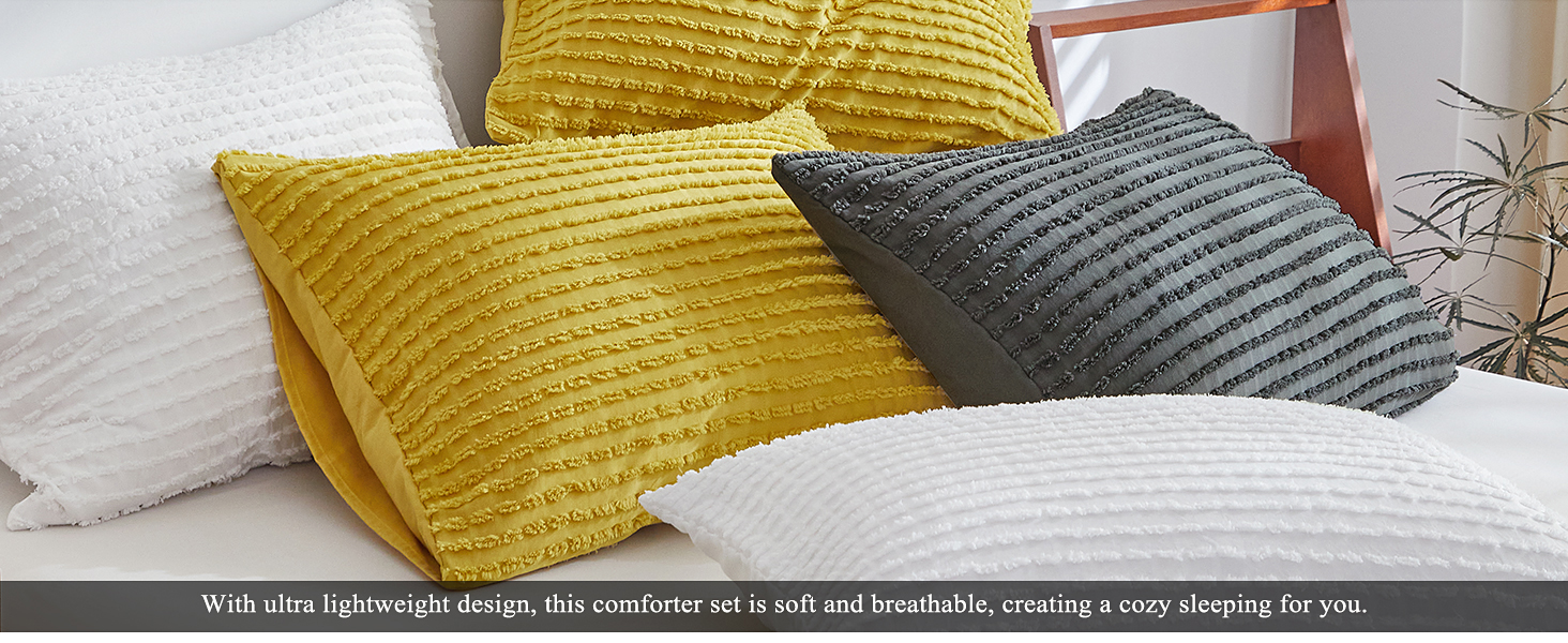 WARMDERN Queen Comforter Set White Boho Stripe Comforter