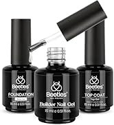 Beetles 3Pcs 15ml Builder Nail Gel with Top and Base Coat Set No Wipe Gel Top Coat Base Gel Build...