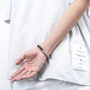 ユニドロブレスレットF ブラウン系　内周16センチ Amazon.com: FOUNDIN Black Onyx Jupiter Grain Stone Bracelet