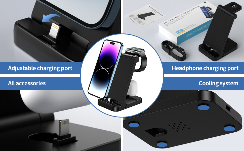 Charging Station for Multiple Devices 3 in 1 Foldable