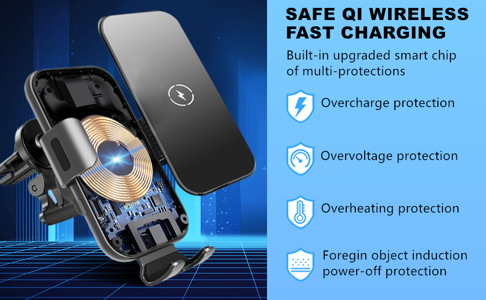 IDOLCO Wireless Car Charger Mount, 15W Fast Charging AutoClamping Car