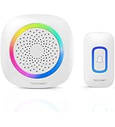 TECKNET Wireless Doorbell, Portable Doorbell with RGB Light, Battery Powered IP66 Waterproof Cord...