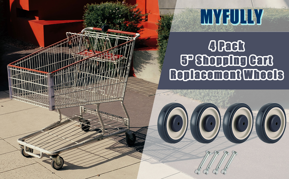 MYFULLY 5" Shopping Cart Replacement Wheels Kit, Polyurethane Stepped