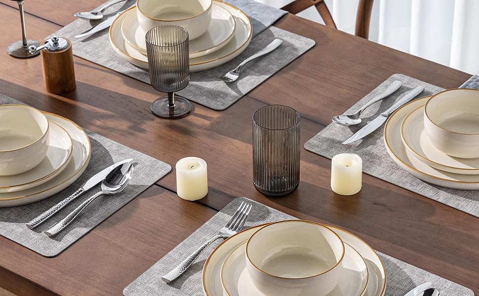 Dinnerware Set, 12 Pieces Ceramic Plates and Bowls Set