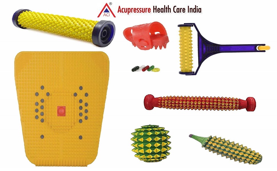 ACi Acupressure Wooden Foot Roller Magnetic Stress Mat Combo Kit