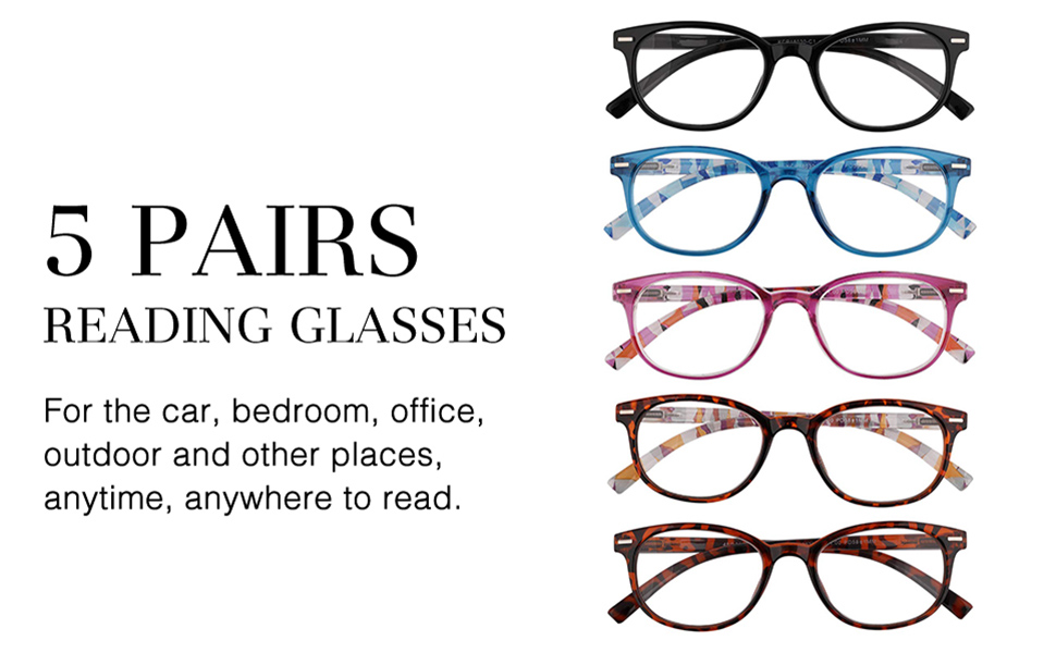 EFE Reading Glasses for Unisex 5 Pack Fashion Eyewear Reading Magnifier