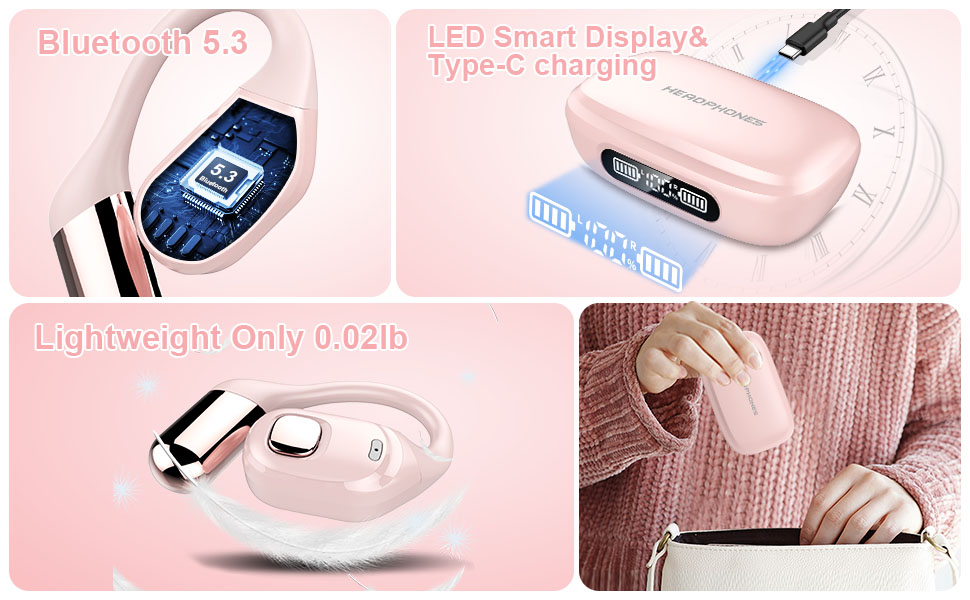 Bluetooth 5.3 Wireless Air Conduction Headphones with Mic