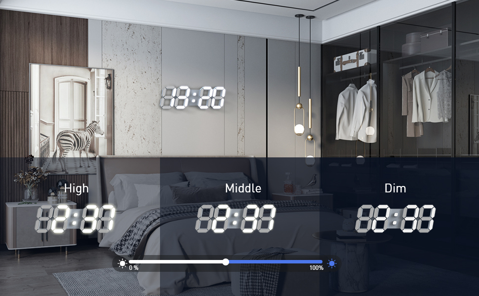 EDUP HOME LED Digital Wall Clock 3D Alarm White with Remote Control